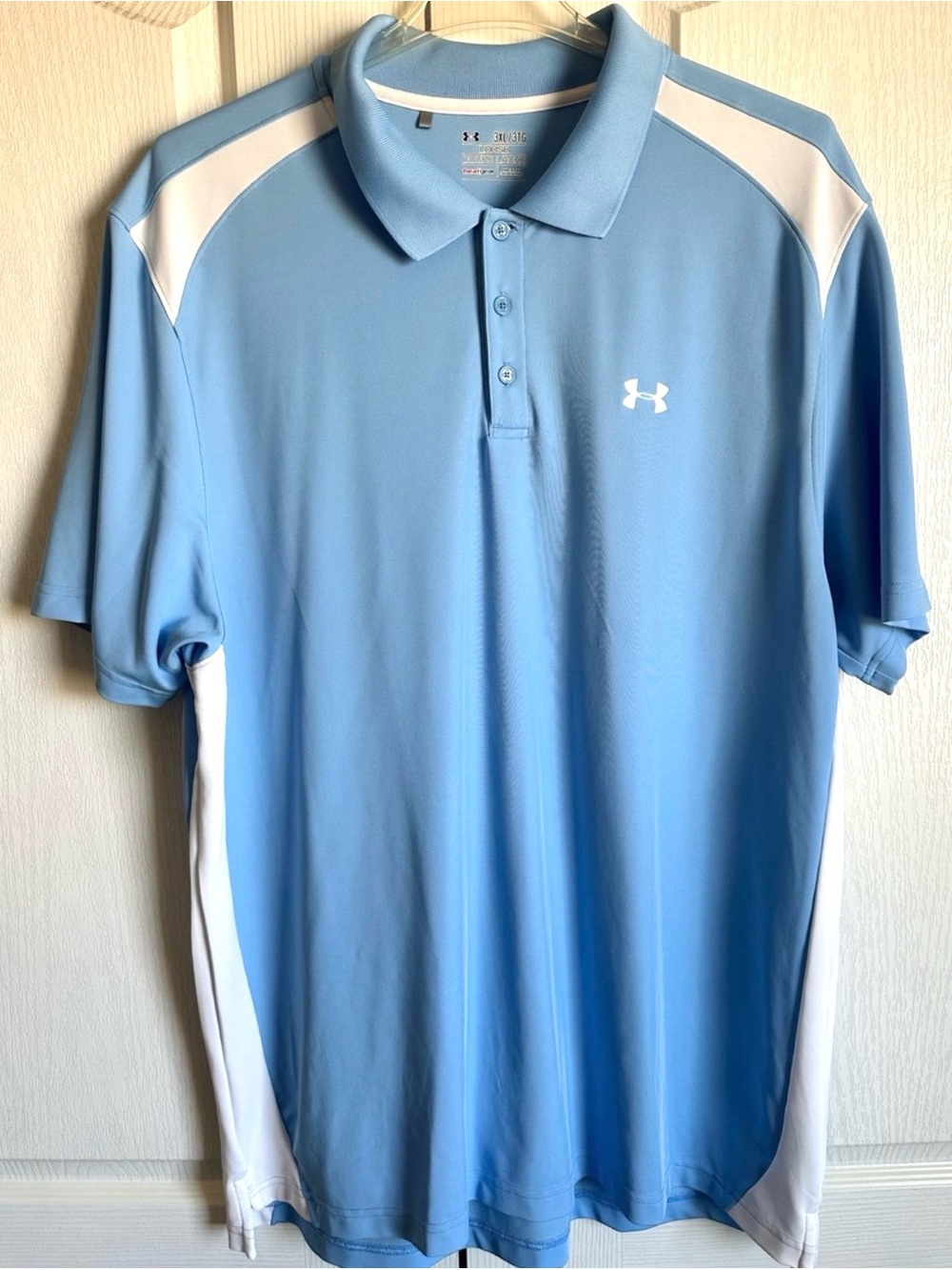 Under Armour HeatGear Polo Shirt Blue White Loose Fit 3XL Golf